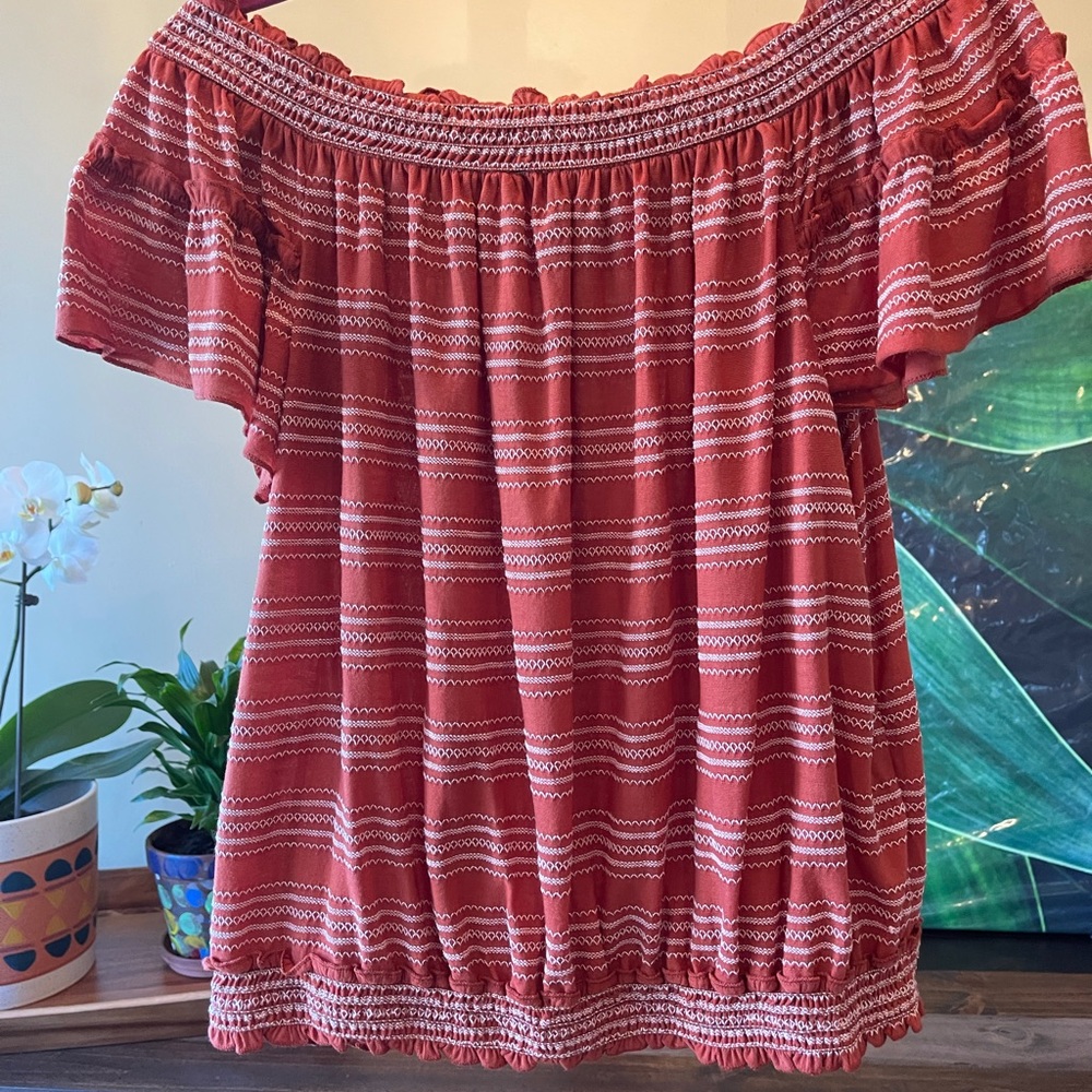 Max Studio Flutter Sleeve Peasant Top - image 1